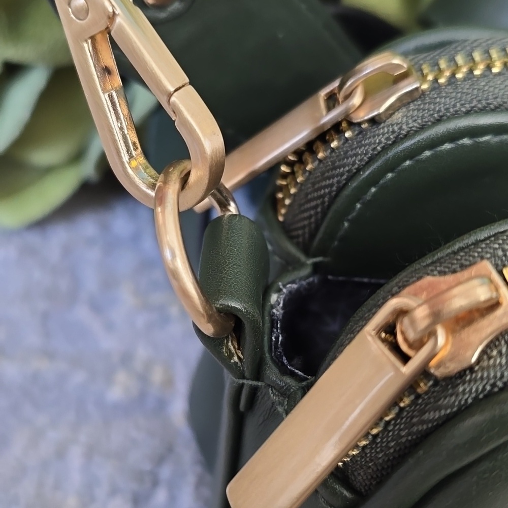 Quilted Faux Leather Crossbody Bag | Forest Green Phone Bag | Triple Compartment - Picture 6 of 16